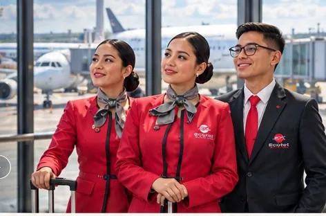 Tripulantes de cabina en plataforma aeroportuaria